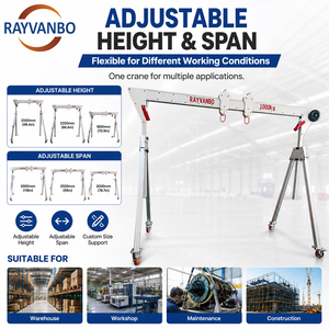 Grue portative légère en alliage d'aluminium avec hauteur réglable et palan électrique pour applications de levage en entrepôt - Product Image 3