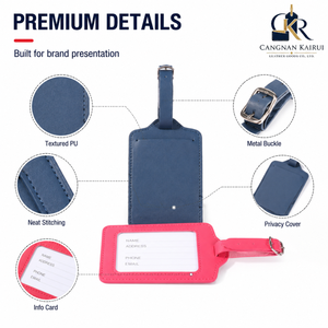 <span class=keywords><strong>Étiquette</strong></span>s de bagages en cuir PU avec logo personnalisé en relief, porte-carte d'identité et boucle métallique pour cadeaux d'affaires et voyages - Product Image 4