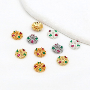 ตัวเว้นช่องลายดอกไม้ทอง 18K/14K และเงิน ประดับเพชรซิร์คอนแบบไมโครเซ็ต สำหรับงาน DIY เครื่องประดับ ลูกปัดลายกลีบดอกแบบโปร่ง ลูกปัดร้อยเชือก - Product Image 3