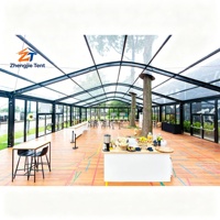 Tente Arcum moderne avec toit transparent en PVC, parois latérales en verre, structure en aluminium, imperméable, pour mariage, exposition, salon professionnel, extérieur