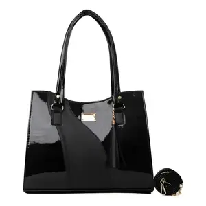 Sac à main noir en PU pour femme Fana Azyadeth M3735 avec deux poignées, fermeture éclair, décorations à pompons, style élégant, sac bandoulière - Product Image 4