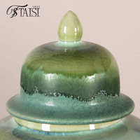 J345FBGN Pot à glaçure réactive moderne pour la décoration intérieure Mini pot à gingembre avec couvercle Fambe Blaze Green pour les mariages