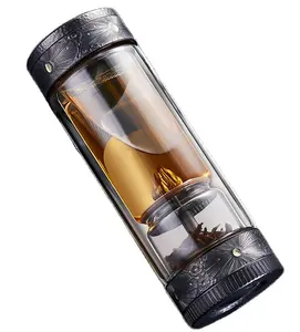 Copo de chá com filtro de vidro transparente de dupla camada 360ml, logotipo personalizado para escritório