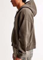 Sudadera con capucha para hombre, personalizada, de algodón 100% de alto gramaje, estilo vintage lavado, anti-bolitas, holgada, con doble cremallera, venta al por mayor