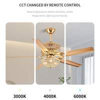 Ventiladores de techo de cuchillas de metal clásicas de cristal directo de fábrica con luces y motor BLDC Reversible remoto para sala de estar de dormitorio