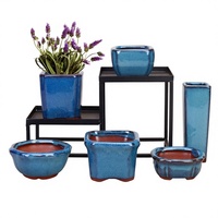 Mini pot de fleurs en céramique Yixing Zisha, glaçure bleue Jun, minimaliste, pour plantes succulentes, avec trou de drainage, pour la maison, le jardin, les bonsaïs, la pépinière, durable