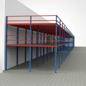 <b>Heavy</b> <b>Duty</b> Metal Warehouse Rack 2-Tier Freestanding Grid Shelving Epoxy Coated Blue Red Industrial Storage Solution - Product Image 1