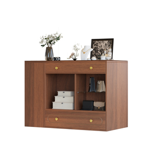 Wholesale Closet Island with 6 Drawers, <b>Walnut</b> Bedroom Wardrobe Armoire with Glass Top & Open <b>Shelves</b> for Jewelry Storage - Product Image 4