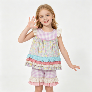 Conjunto de Ropa de Verano para Niñas con Volantes y Flores, Conjuntos para Niños al por Mayor, Ropa de Moda para Bebés, Ropa de Hermanas de Fábrica - Product Image 3