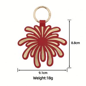 Premium Hand-<b>Stitched</b> Pu Leather Firework Keychain Charm Elegant Gold Foil Bag Pendant Perfect <b>Gift</b> for Holiday & New Year - Product Image 3