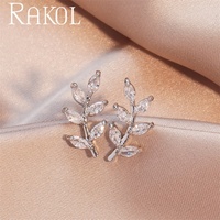 RAKOL EP2494 anting-anting kancing emas 18k hipoalergenik, Anting daun zirkonia kubik 3a modis perhiasan untuk wanita