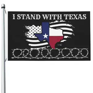 علم الولايات المتحدة "أقف مع تكساس" شكل شريط شفرات شفرات لهواء الصالة العسكرية علم خارجي لغرف الصف 3x5 قدم
