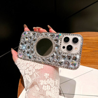 Étui de luxe strass coeur miroir pour iPhone 15 Pro Max 16 Pro 14 Plus étui souple antichoc pour téléphone portable