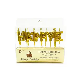 Großhandel Custom neue Wachs Glücklich Geburtstag Alphabet Party Gold Silber Rose Gold Worte Kerze hochzeit gefälligkeiten happy birthday kerzen