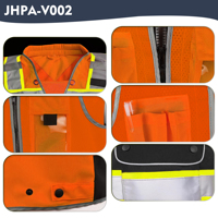 Rompi Keselamatan Hi Vis 100% Poliester Jaring Pakaian Kerja Reflektif Rompi Konstruksi dengan Banyak Kantong Leher Spons ANSI Kelas 2