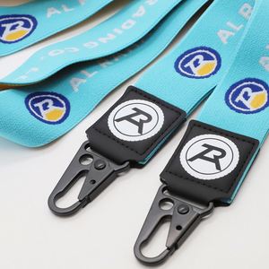Cordons de cou élastiques personnalisés avec patch en PU et mousqueton, porte-clés, porte-badge pour employés d'entreprise - Product Image 2
