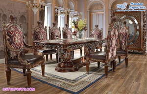 Juego de Mesa de Comedor de Madera de Teca Tallada a Mano de Estilo Vintage Moderno con Tamaño y Color Personalizables - Product Image 4