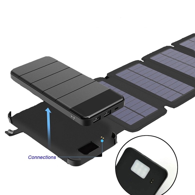 Solar Charger Power Bank Detachable Removeable 2 in 1 Built in Cables Power Bank for All Phone