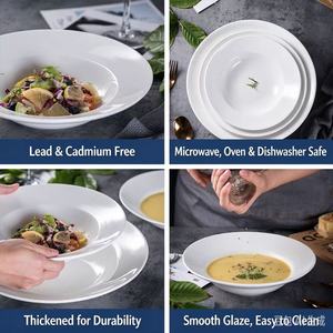 Ensemble d'assiettes en céramique de style européen, assiettes rondes à rebord profond en porcelaine, assiettes à pâtes, bols à salade, sans plomb, qualité alimentaire, vente en gros pour restaurants - Product Image 5