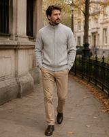 Cardigan Homme Personnalisé 100% Laine à Fermeture Éclair, Col Montant, Motif Torsadé Diamant, Manches Raglan, Automne Hiver