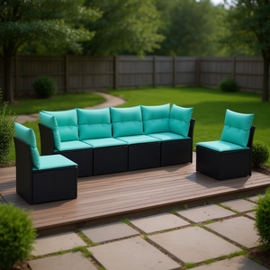 Set di divani da giardino in polyrattan nero da 6 pezzi con cuscini, mobili da esterno - Product Image 2