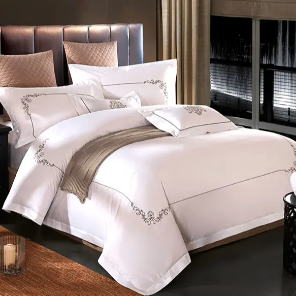 King Single Size Stain Plain Bed Comforter Set Bedding For Home And Hotel beige color with luxury embroidery