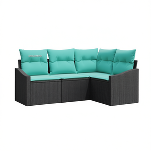 Black Poly <b>Rattan</b> Garden <b>Sofa</b> Set With Cushions 4 Seater Outdoor Furniture Contemporary Design - Product Image 1