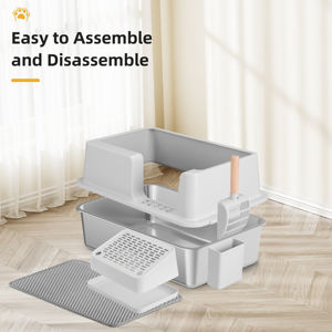 Estructura semicerrada Diseño de acero inoxidable Característica antisalpicaduras Superficie fácil de limpiar Caja de arena duradera para gatos - Product Image 4