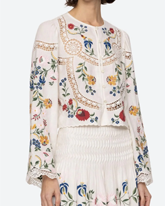 Blusa de Algodón de Manga Larga con Bordado Floral Elegante para Mujer, Venta al Por Mayor - Product Image 2