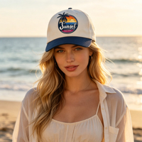 Casquette de baseball personnalisée en coton à six panneaux, visière incurvée, bicolore marine, broderie coucher de soleil, pour vacances à la plage, station balnéaire, voyage