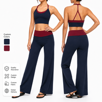 Ensembles de yoga personnalisés pour femmes, deux pièces, couleur unie, respirants, avec soutien-gorge de sport contrastant et pantalon large, vêtements de sport pour la gym
