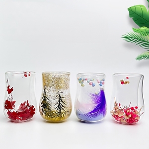 Gobelet en verre à double paroi en borosilicate de haute qualité avec <span class=keywords><strong>fleurs</strong></span> séchées et sable flottant, pour café et thé, idéal comme cadeau, vente en gros - Product Image 1