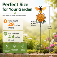 Piquets de jardin en métal sur mesure, motif fleur d'hortensia, sphère creuse avec figurines d'insectes, ornement de pelouse en fer durable, vente en gros