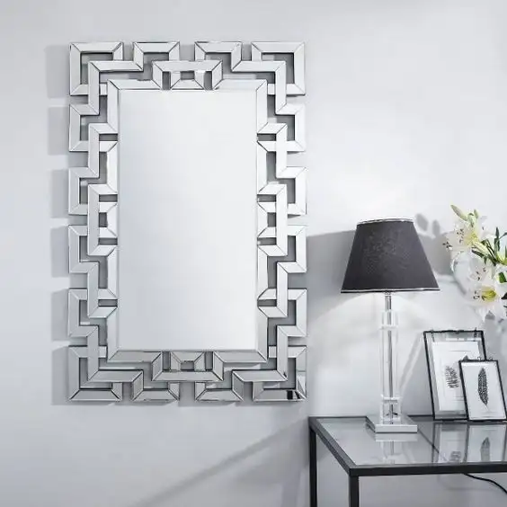 Espejo de pie de cristal para el hogar, cristal de diamante aplastado rectangular veneciano para suelo decorativo