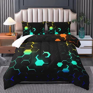 3D Printed Custom Designed Metallic Honeycomb Pattern Warm Winter Comforter Quilt Set