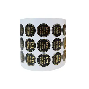 Private Black Coated Paper PVC Gold Foil Self-Adhesive Package Label Vinyl Round Sticker Roll