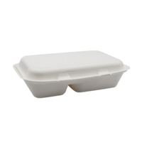 Boîte à lunch biodégradable en bagasse à 2 compartiments 250x165x65mm (9x6 pouces) Capacité 1000ml Couvercle jetable Sans PFAS Sans BPA