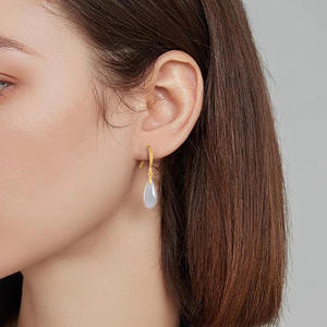 Boucles d'oreilles en jade naturel de Hotan en forme de goutte d'eau, argent S925, design original, bijoux féminins, certificat d'évaluation D1100 - Product Image 4