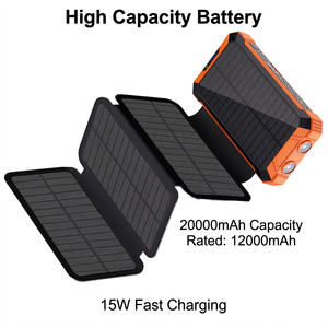 <span class=keywords><strong>Batterie</strong></span> externe <span class=keywords><strong>solaire</strong></span> 20000mAh, chargeur <span class=keywords><strong>portable</strong></span> robuste 10W PD à charge rapide, <span class=keywords><strong>batterie</strong></span> étanche avec LED pour le camping, la randonnée et les situations d'urgence - Product Image 1