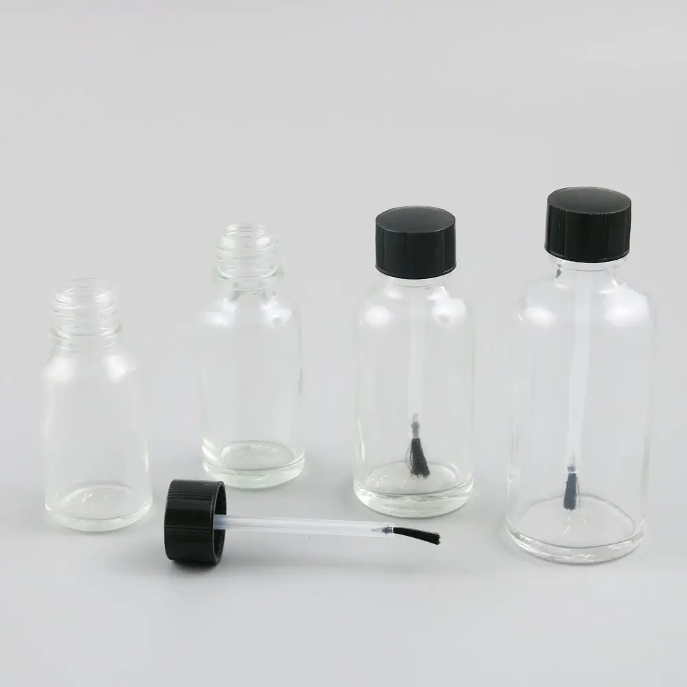 Botol Cat Kuku Transparan 50Ml 100Ml, Kaca Kosong Transparan 5Ml 10Ml 15Ml 20Ml 30Ml Botol Besar dengan Tutup Sikat