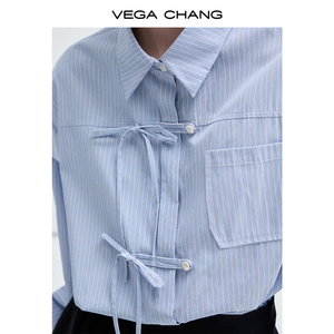 Vega chang mùa thu mới skinny-tìm kiếm đi lại hàng đầu trong màu xanh và trắng sọc dài tay áo - Product Image 3