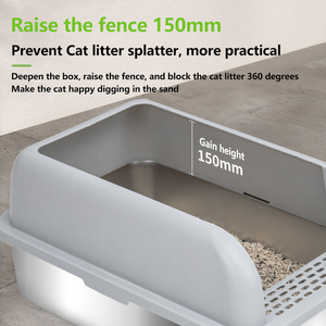 <span class=keywords><strong>Bac</strong></span> à litière pour chat en acier inoxydable pour grands chats, grande capacité 20L, semi-fermé, nettoyage facile avec pédale anti-éclaboussures et clôture surélevée - Product Image 4