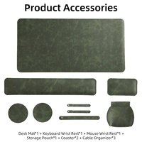 Ensemble de bureau de luxe en cuir PU avec logo personnalisé, comprenant un tapis de bureau, un dessous de verre, un repose-poignets pour clavier et souris, un sac de rangement et des organiseurs de câbles