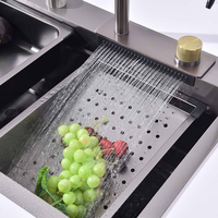 Évier de cuisine moderne en acier inoxydable nano, à cuve unique, rectangulaire, épaisseur 3 mm, surface brossée, multifonctionnel, avec robinet cascade