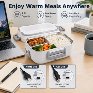 Portable Electric <b>Heated</b> <b>Lunch</b> <b>Box</b> 100W with 2 Compartments 1.6L Stainless Steel BPA Free for Adult Work School KL03009 - Product Image 5