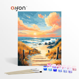 Kit de Pintura por Números DIY ORFON - Pintura de Cena de Caminho na Praia e Ondas ao Pôr do Sol, Decoração Costeira para Casa, Materiais de Artesanato - Product Image 1