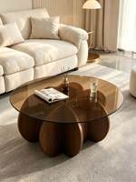 Table basse en verre NKAHS, durable, moderne, de luxe léger, avec structure en bois, non pliable, pour salon, modèle NKAHS-CT-017