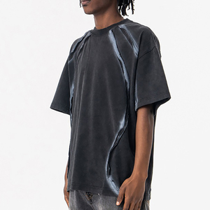 Nouveautés 2026 T-shirt vintage pour homme en polyester/coton, délavé à l'acide, surdimensionné, avec couture inversée, couleur personnalisée - Product Image 4