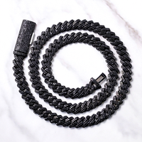 Collier en argent S925 avec diamants noirs, 2 rangées, 10 mm-12 mm, moissanite, chaîne cubaine hip-hop pour homme, panthère noire pour bijoux de mode