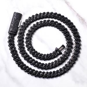 Collar de Plata de Ley S925 con Diamantes Negros de 2 Filas de 10 mm-12 mm, Cadena Cubana Hiphop para Hombre, Pantera Negra para Joyería de Moda - Product Image 1